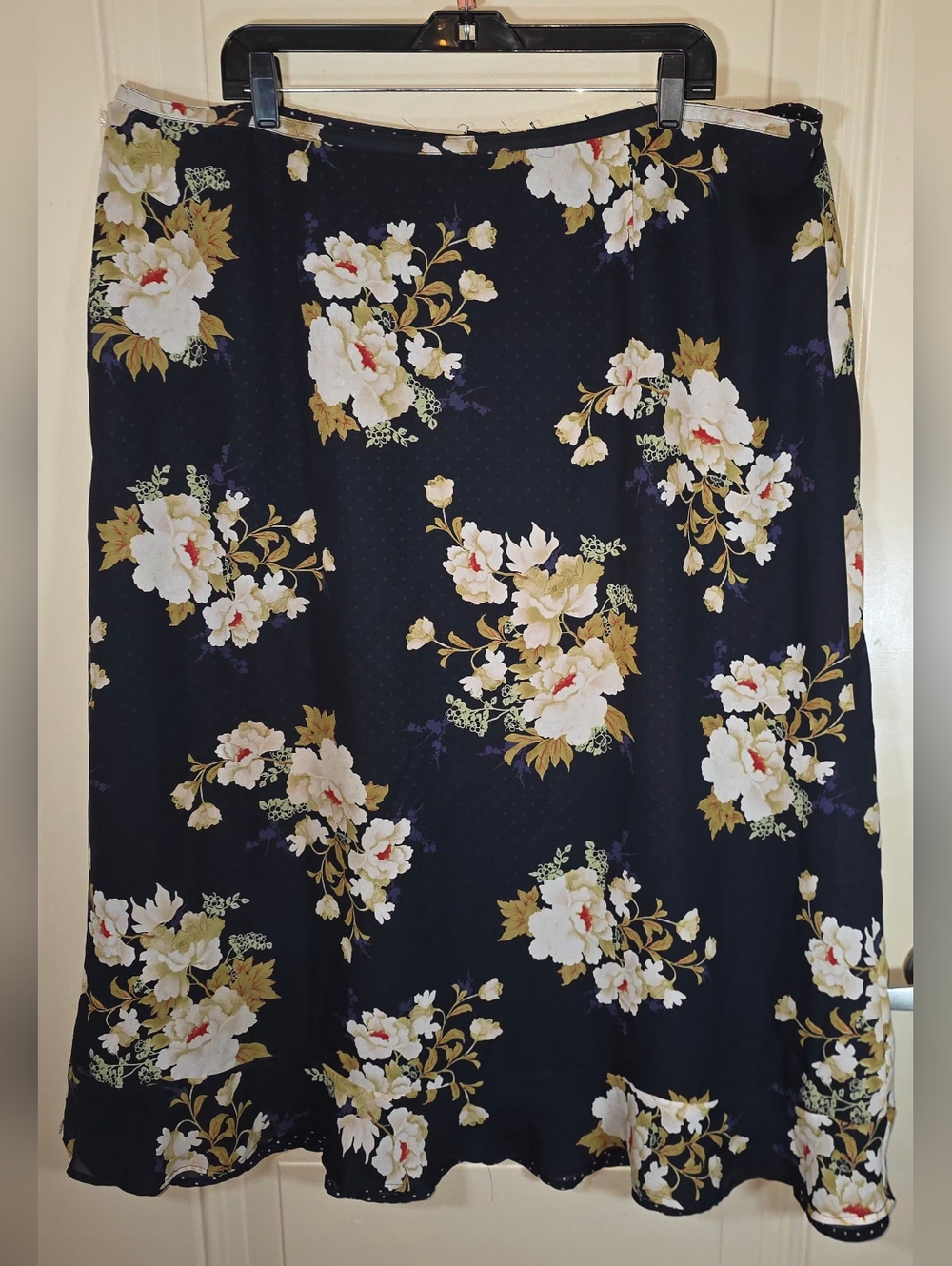 Reversible‎ Polka Dot Floral Midi/Maxi Skirt Navy Chiffon Boho Cottagecore 2x/3x - Picture 2 of 9